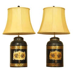Antique Pair of Chinese Tea Canister Lamps