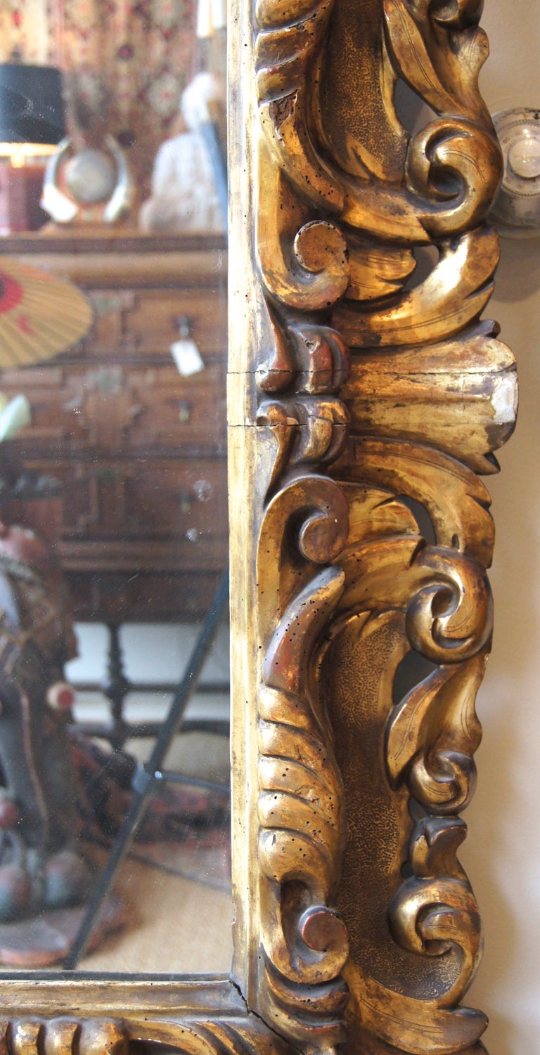 18th Century and Earlier Large Italian Rococo Carved Giltwood Mirror