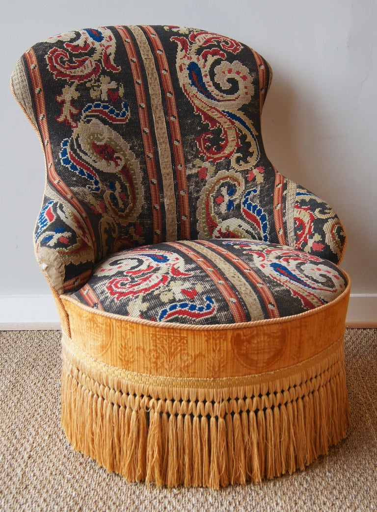 Velvet Edwardian Needlepoint Slipper Chair