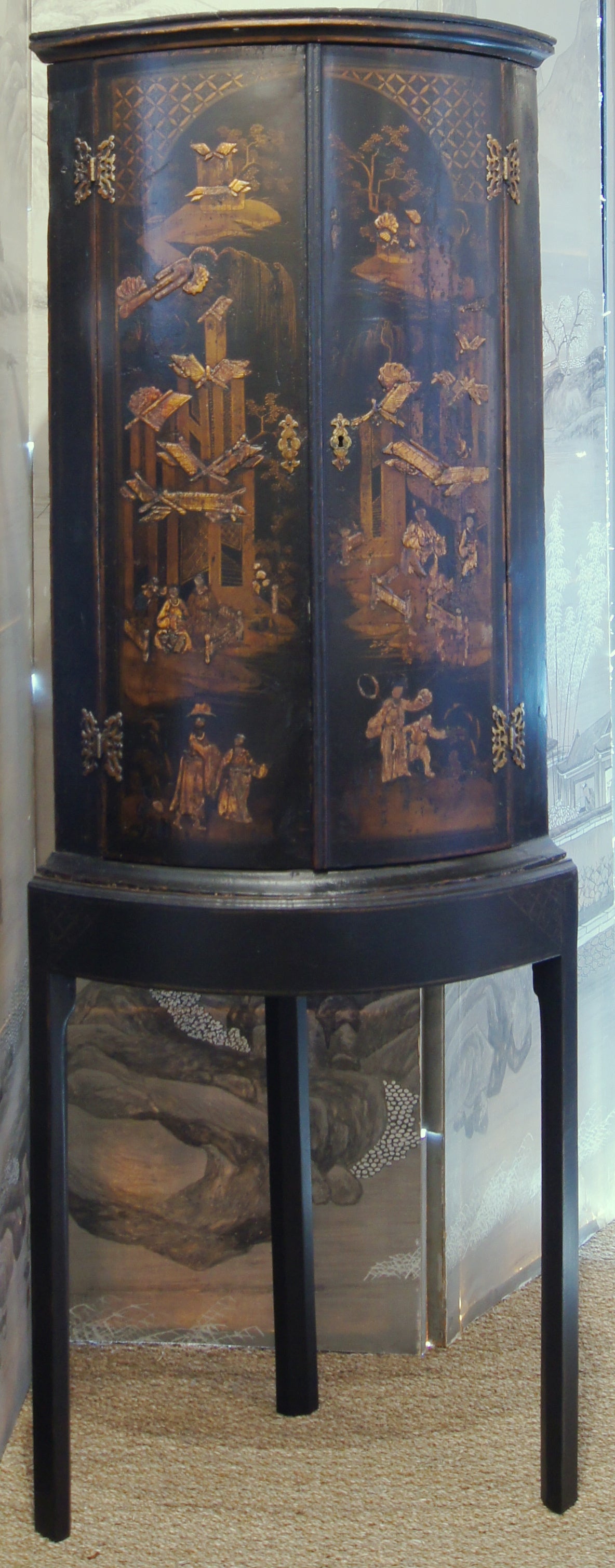Chinoiserie Decorated Corner Cabinet on Stand