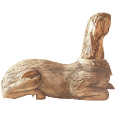 Carved Wood Recumbent Sphinx