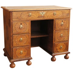 English Marquetry Inlaid Kneehole Desk