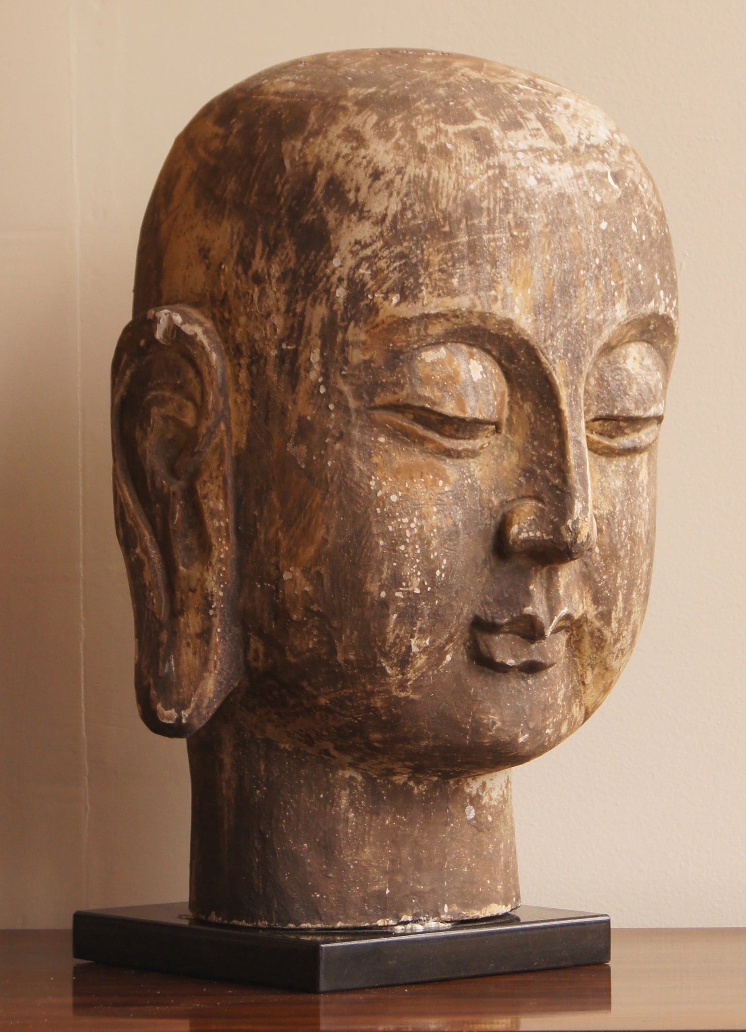 Large Carved Wood Buddha Head