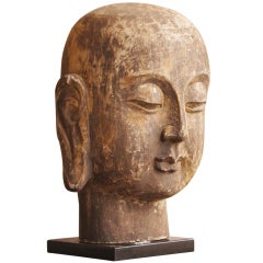 Large Carved Wood Buddha Head