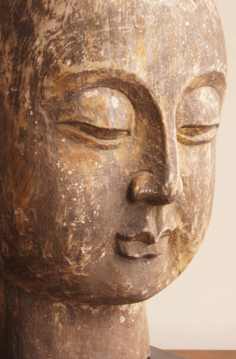 Large Carved Wood Buddha Head 1