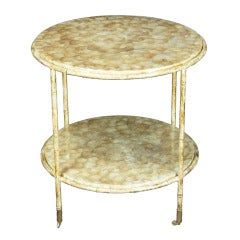Italian Metal Faux Bamboo and Capiz Shell Side Table