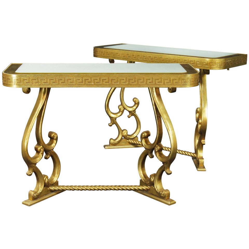 Pair of Neoclassical Style Gilt-Wood Console Tables For Sale