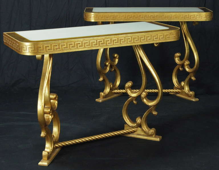 American Pair of Neoclassical Style Gilt-Wood Console Tables For Sale