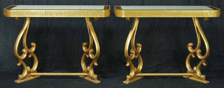 Pair of Neoclassical Style Gilt-Wood Console Tables In Excellent Condition For Sale In Kilmarnock, VA