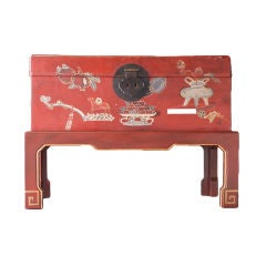 Chinese Leather Trunk on Stand