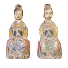 Pair of Chinese Polychrome Wood Carved Figures