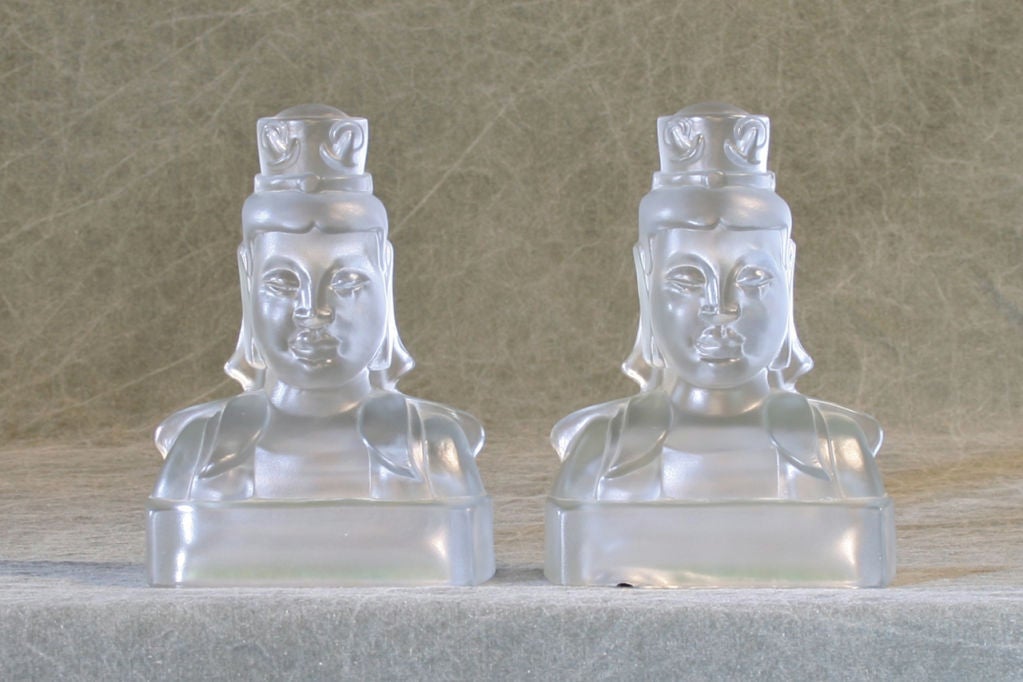 Pair of Frosted Glass Quan Yins