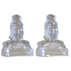 Pair of Frosted Glass Quan Yins