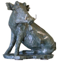 Carved Marble Statue of a Warthog