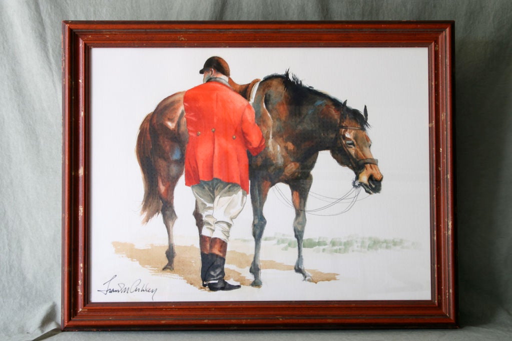 Large Watercolor of Horse and Rider