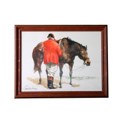 Large Watercolor of Horse and Rider