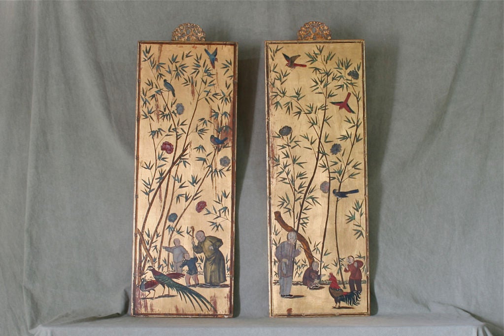 Painted Pair of Chinoiserie Gilt Panels