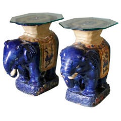 Pair of Chinese Glazed Ceramic Elephant Tables