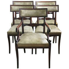 Set of Eight Regency Style Leather Covered Dining Chairs