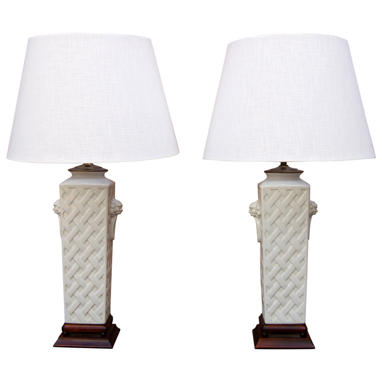 Pair of Ceramic Latticework Lamps