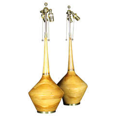 Pair of Turned Blocked Wood Table Lamps
