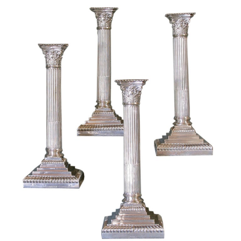 Set of 4 Sterling Silver Corinthian Column Candlesticks