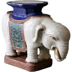 Antique Glazed Ceramic Elephant Garden Seat or Table