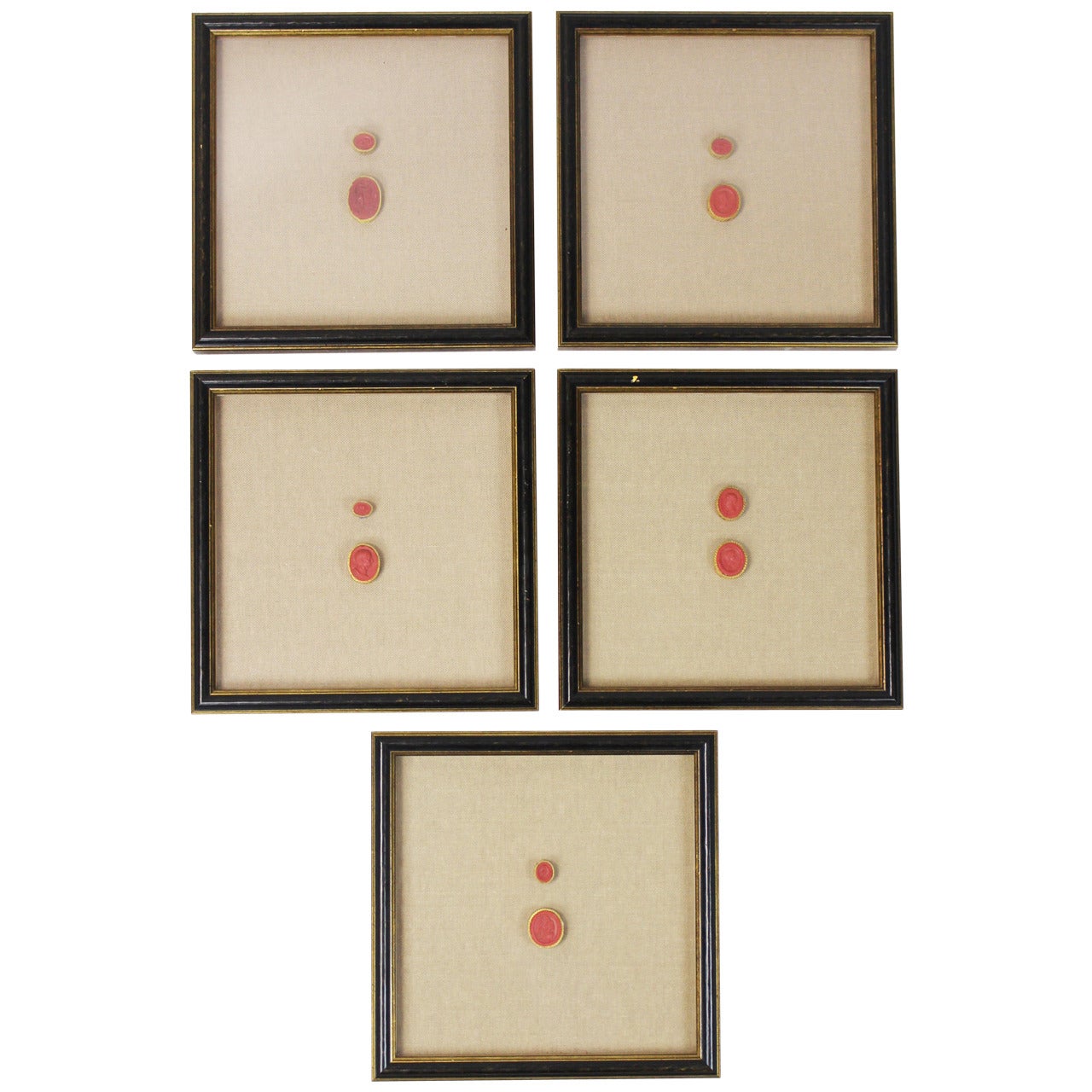 Set of Five Framed Italian "Grand Tour" Red Intaglios