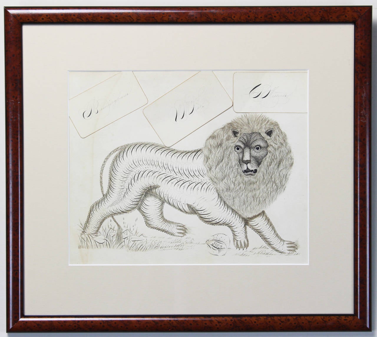 American Mid-19th Century Calligraphy Lion