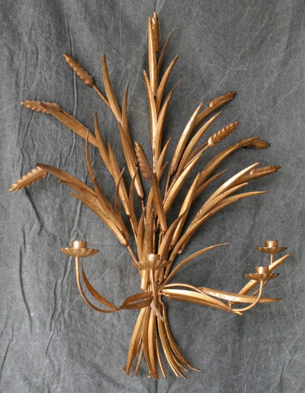 Mid-20th Century Gilt Tole Wheat Sconce