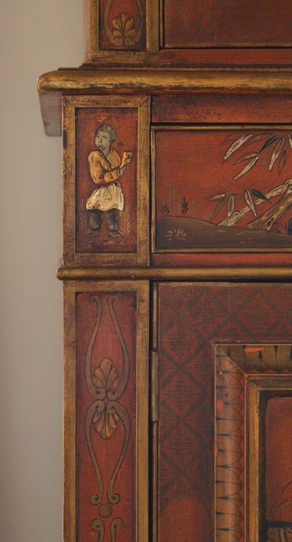 George III Style Red Lacquered Chinoiserie Bureau Bookcase In Good Condition In Kilmarnock, VA