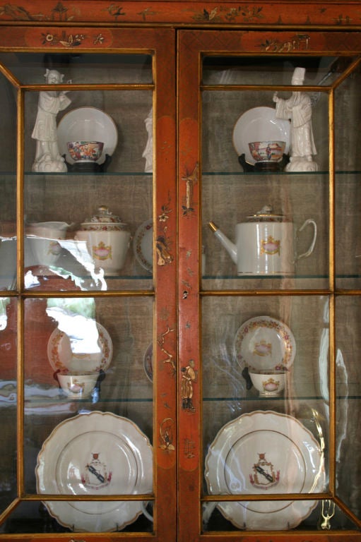 19th Century George III Style Red Lacquered Chinoiserie Bureau Bookcase