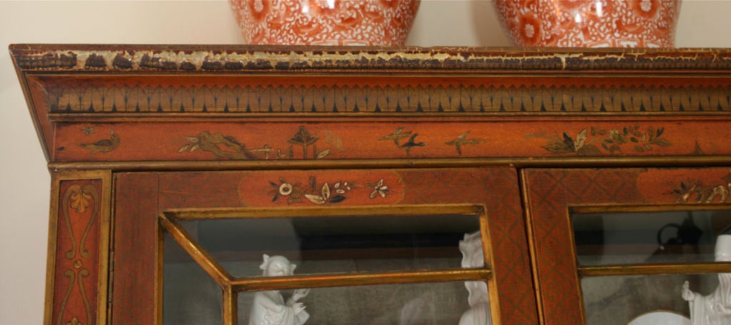 Wood George III Style Red Lacquered Chinoiserie Bureau Bookcase