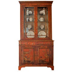 George III Style Red Lacquered Chinoiserie Bureau Bookcase