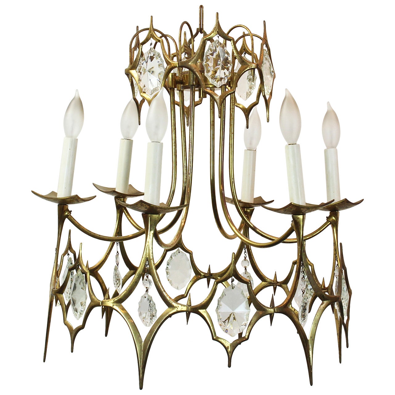 Italian Brass and Crystal Chandelier For Sale