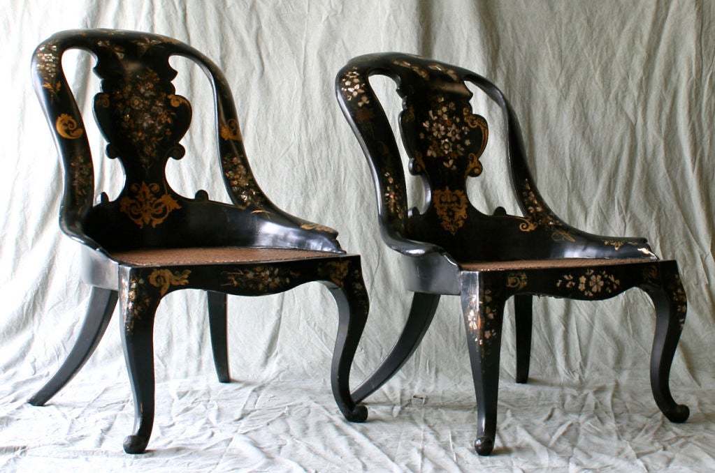 English Pair of Papier Mache Chairs