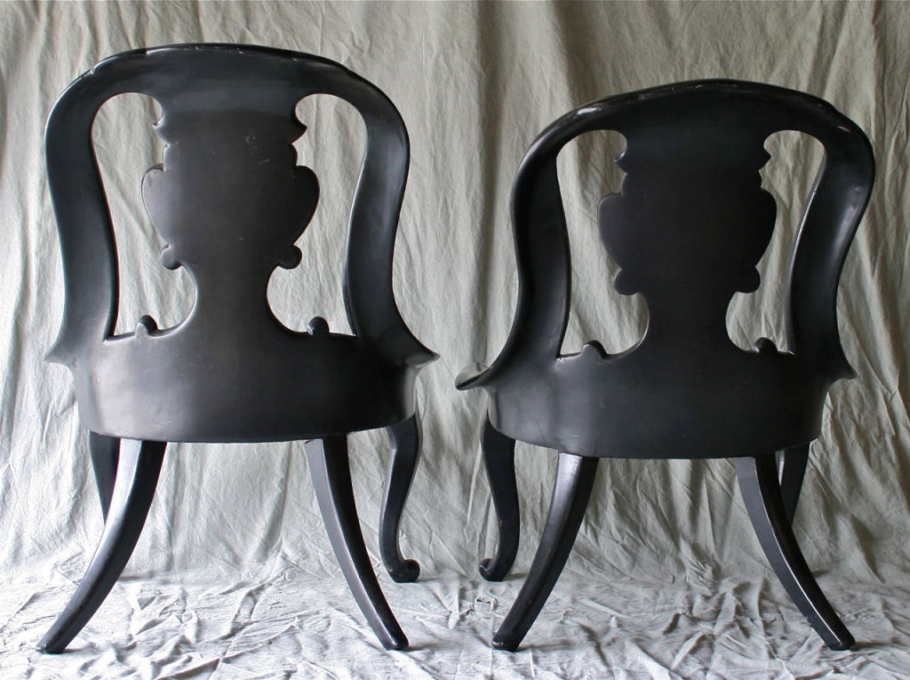 Cane Pair of Papier Mache Chairs