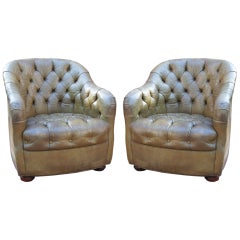 Pair of Buttoned Leather Club Chairs