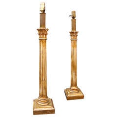 Pair of Carved Wood Corinthian Column Table Lamps Pair of Carved Wood Corinthian Column Table Lamps