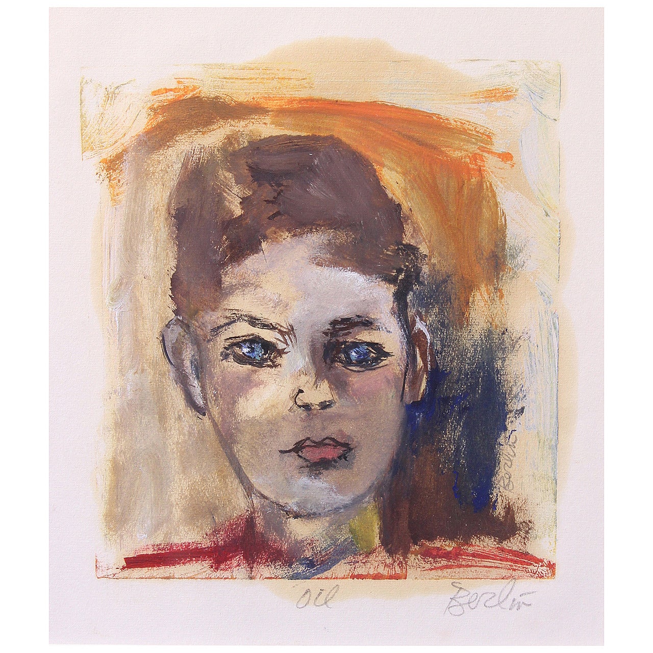 Oil on Paper Portrait of Young Man For Sale