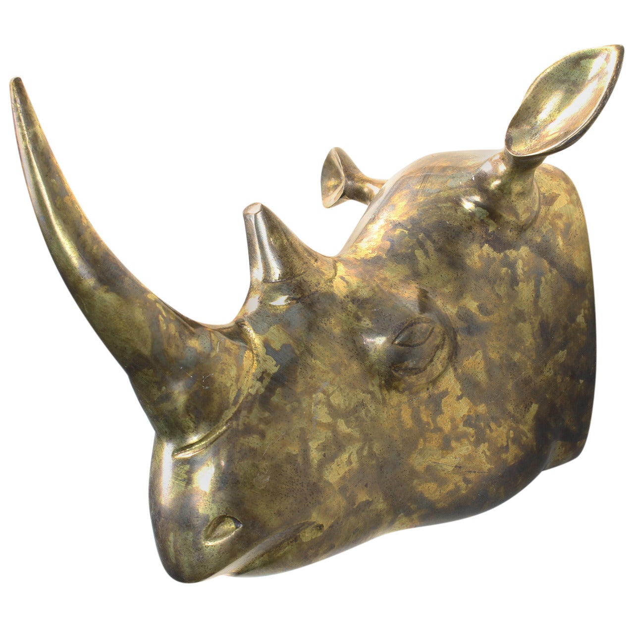 Brass Rhino Head Wall-Mounted Sculpture