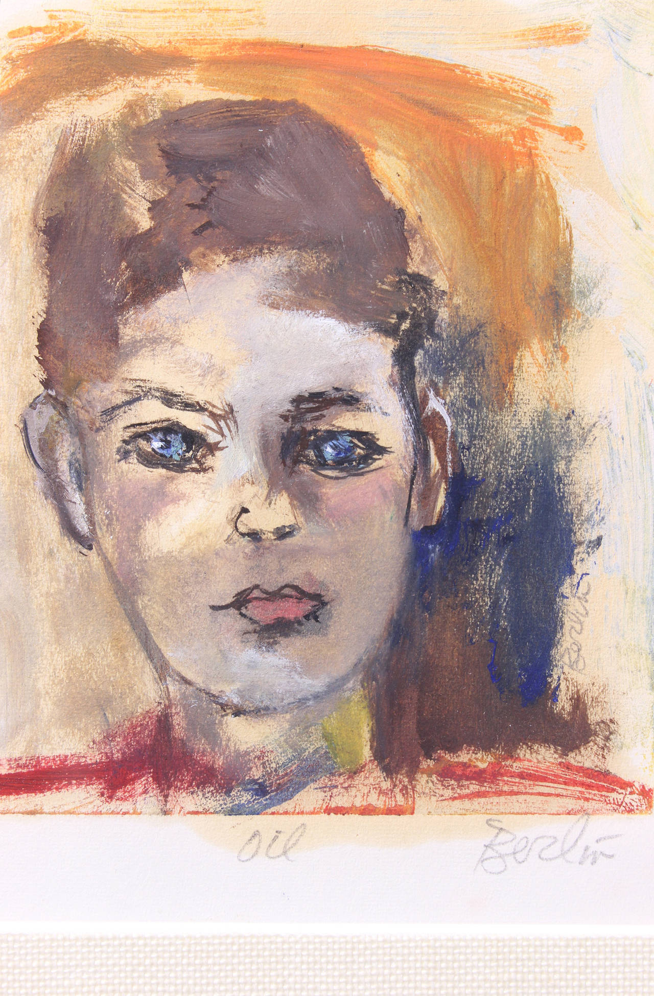 Mid-20th Century Oil on Paper Portrait of Young Man For Sale