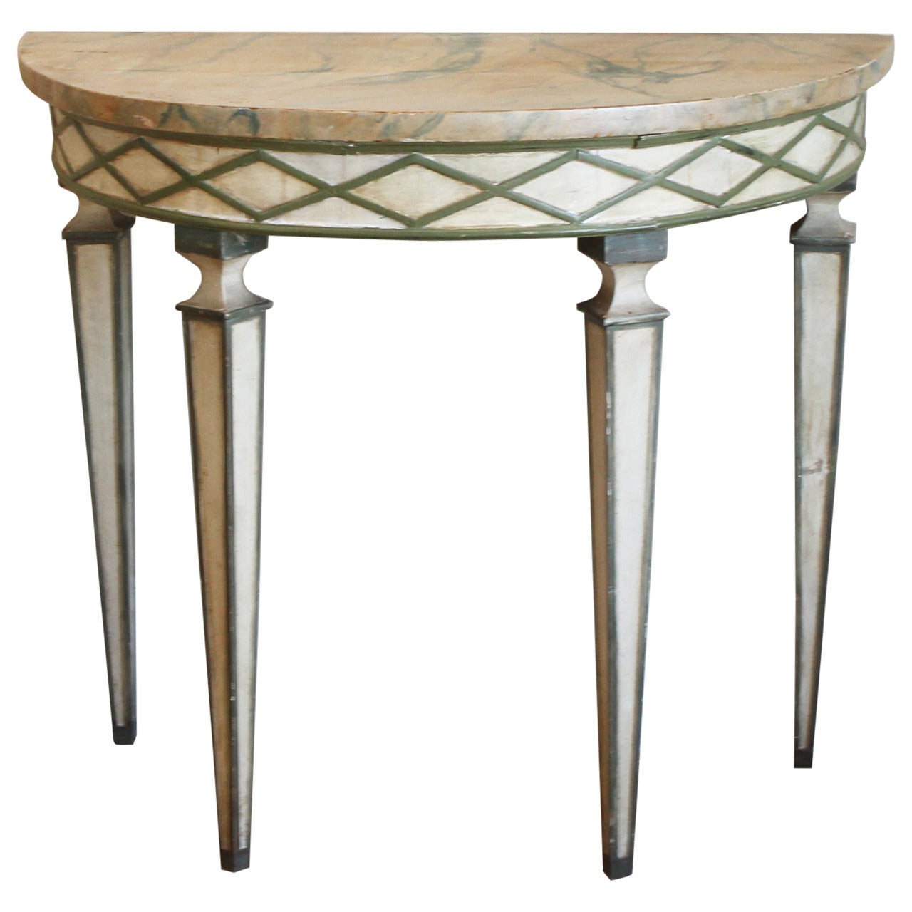 Italian Paint Decorated Demilune Console Table