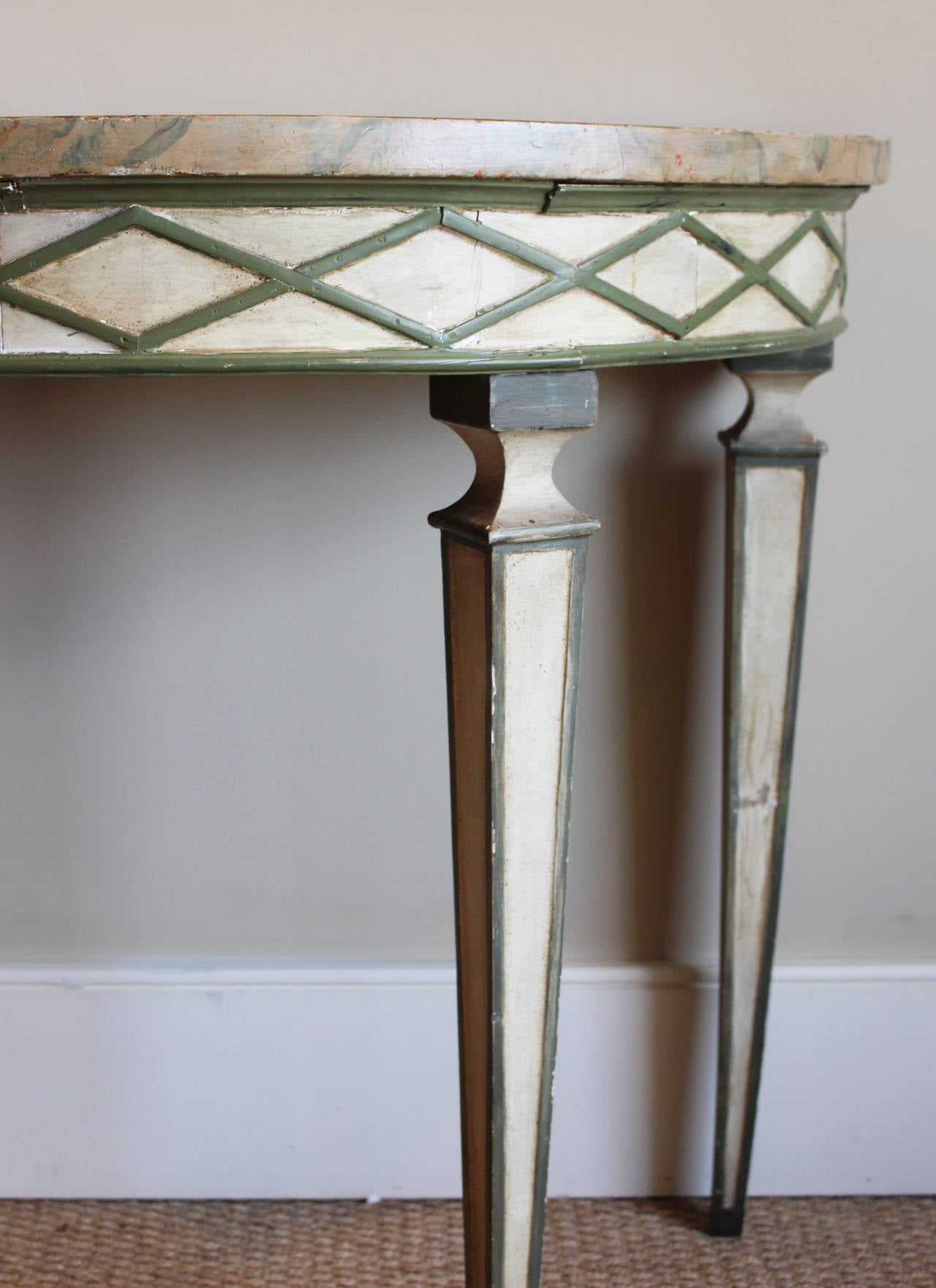 Wood Italian Paint Decorated Demilune Console Table