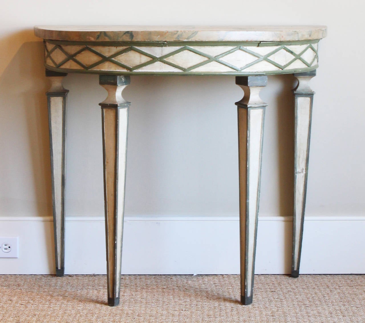 Painted Italian Paint Decorated Demilune Console Table