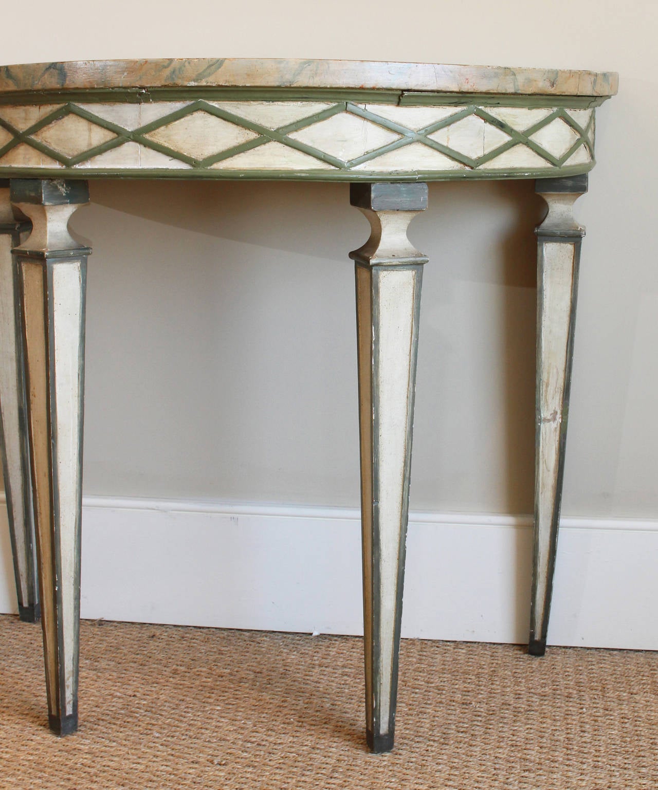 Early 20th Century Italian Paint Decorated Demilune Console Table