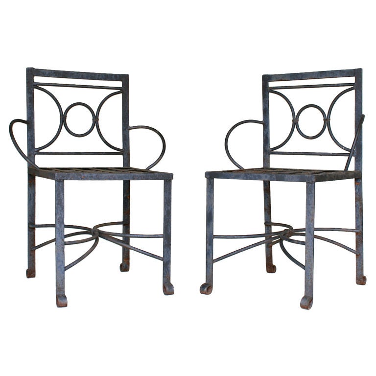Pair of Wrought Iron Armchairs