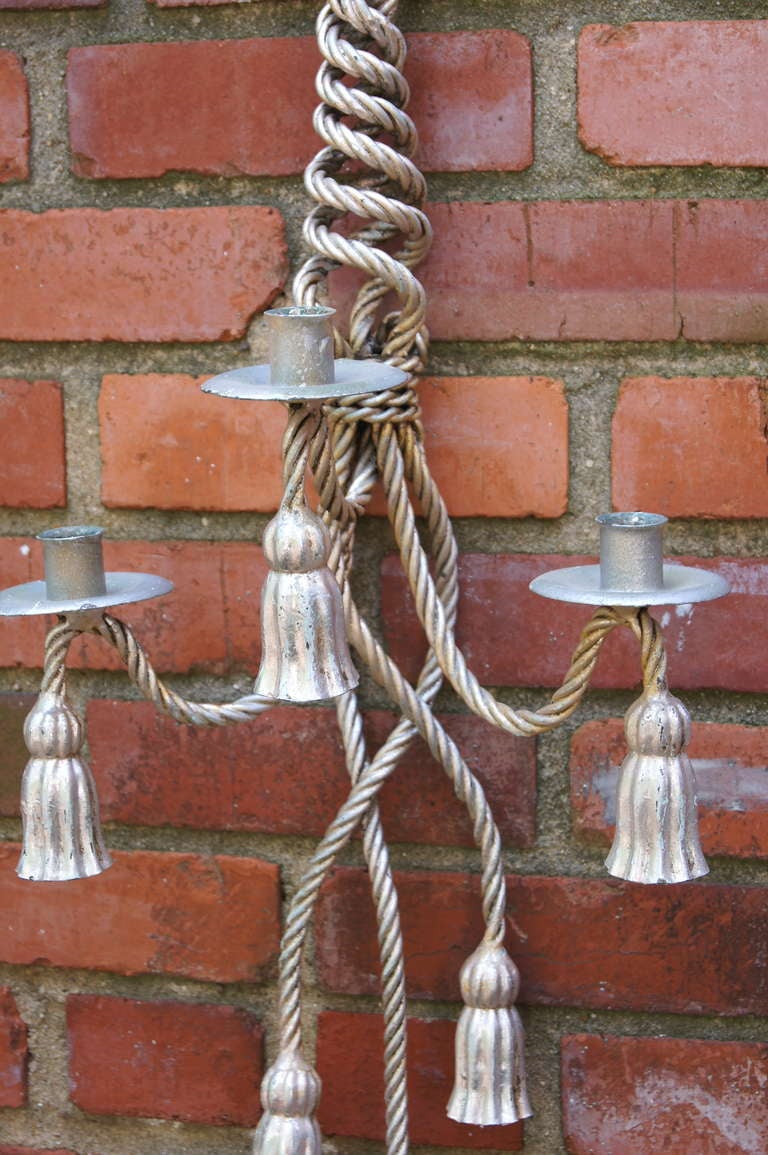 Silver Leaf Rope and Tassel Sconces For Sale 2