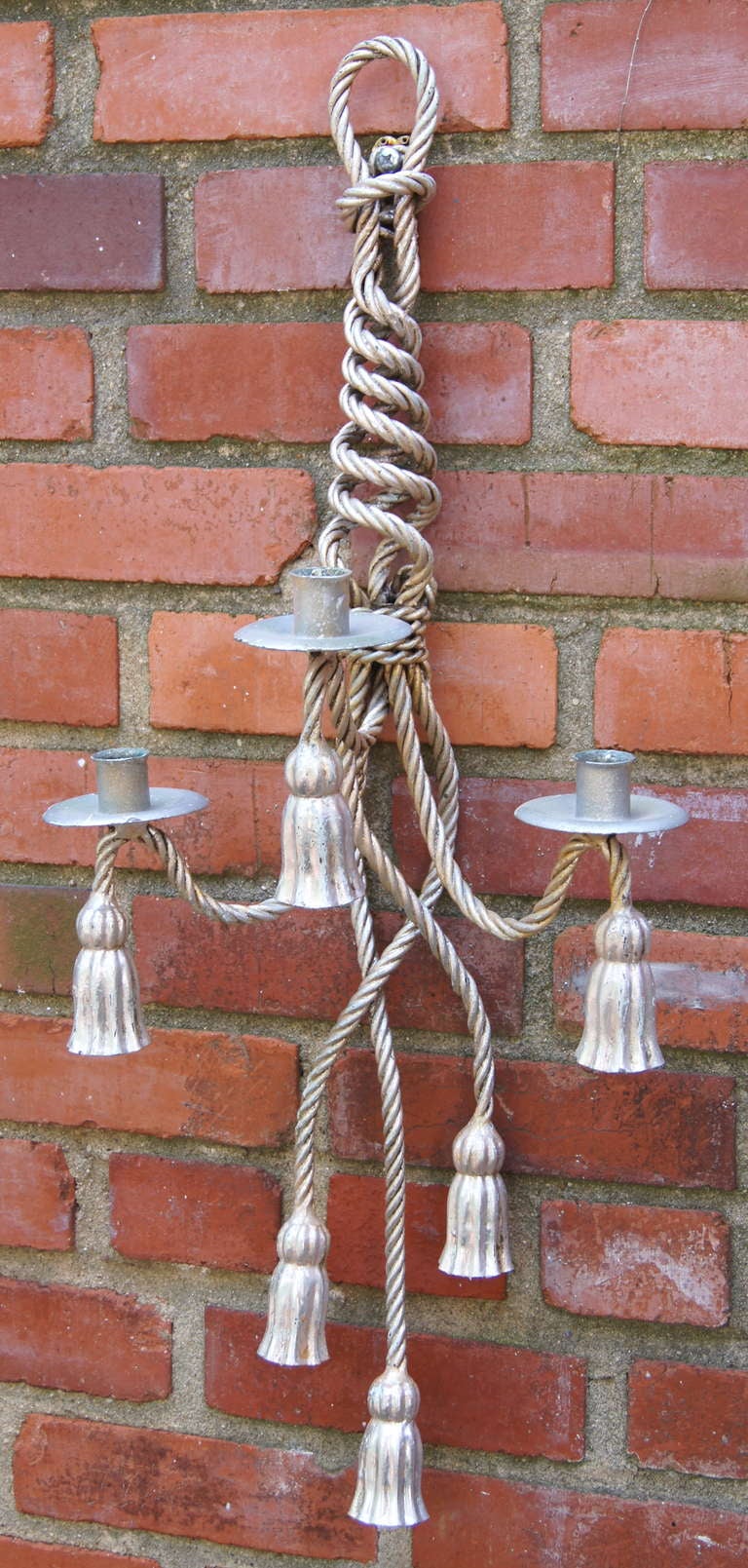 Silver Leaf Rope and Tassel Sconces For Sale 1