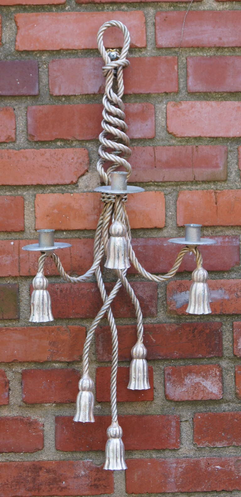 American Silver Leaf Rope and Tassel Sconces For Sale